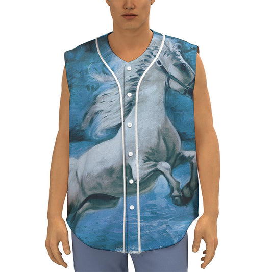 White Horse Painting Print Sleeveless Baseball Jersey