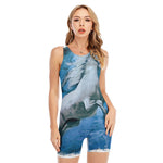 White Horse Painting Print Sleeveless One Piece Swimsuit
