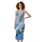 White Horse Painting Print Slim Fit Midi Cami Dress