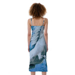 White Horse Painting Print Slim Fit Midi Cami Dress
