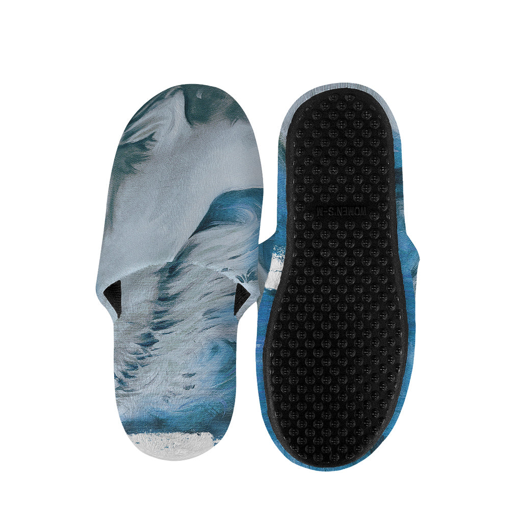 White Horse Painting Print Slippers