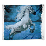 White Horse Painting Print Tapestry