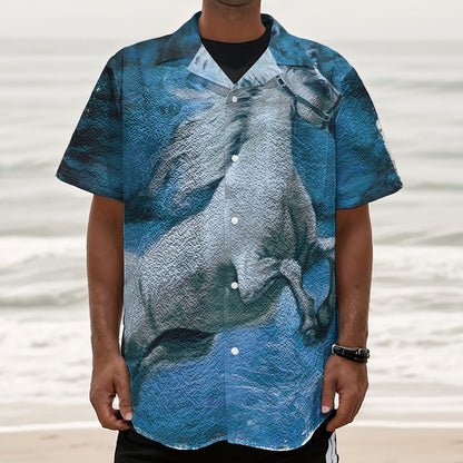 White Horse Painting Print Textured Short Sleeve Shirt