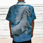 White Horse Painting Print Textured Short Sleeve Shirt