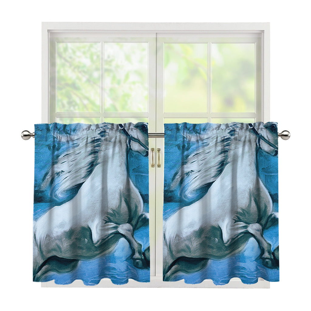 White Horse Painting Print Tier Curtains