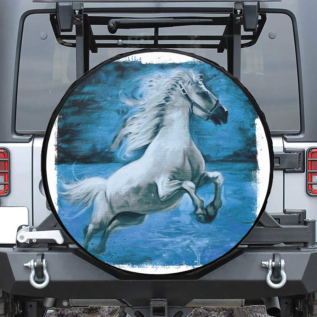White Horse Painting Print Tire Cover