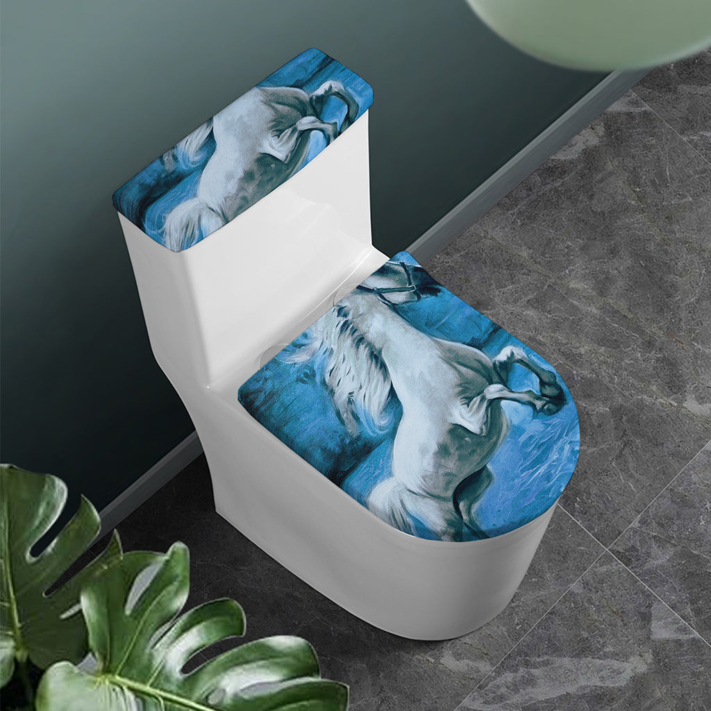 White Horse Painting Print Toilet Lid And Tank Cover Set