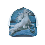 White Horse Painting Print White Mesh Trucker Cap