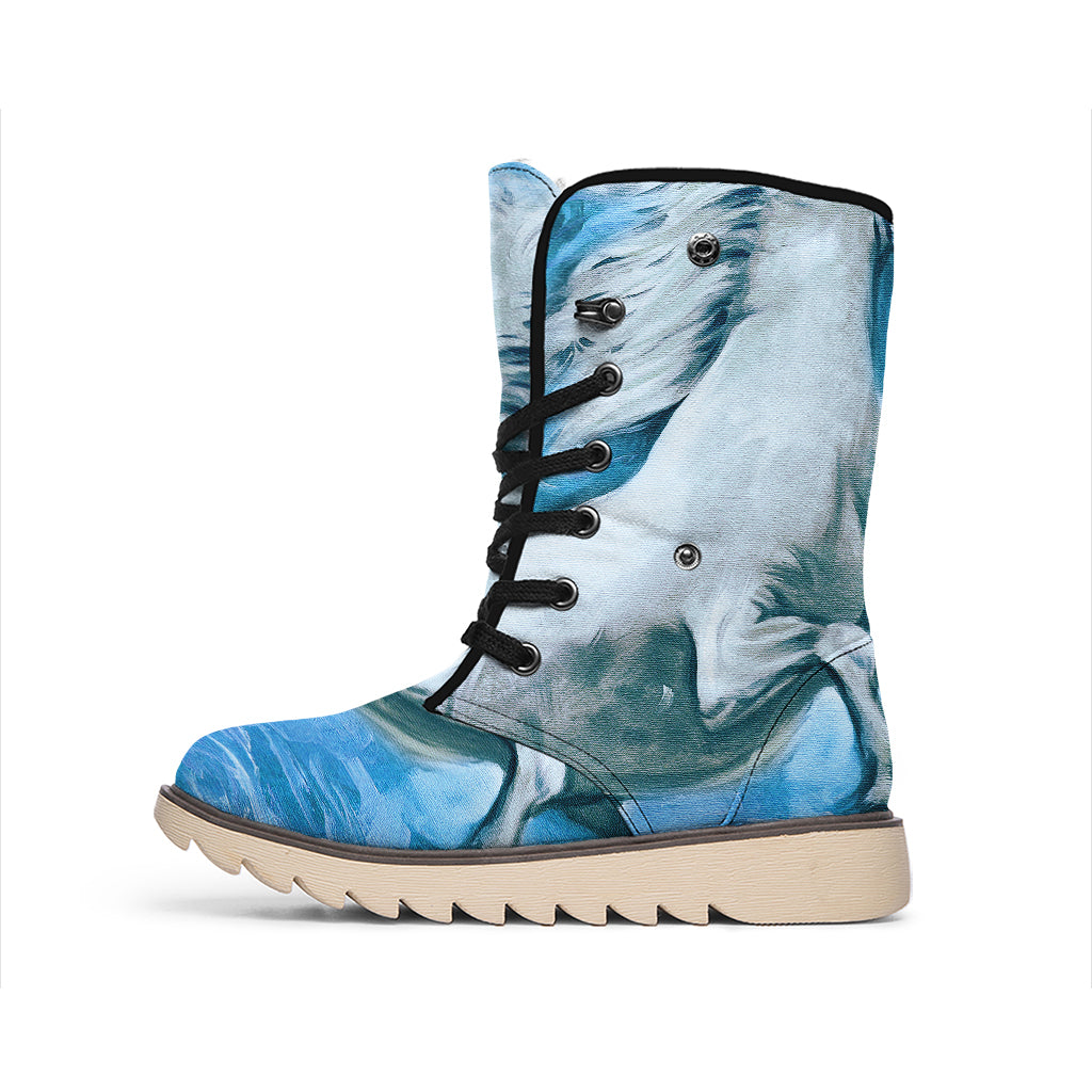 White Horse Painting Print Winter Boots