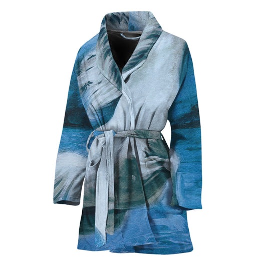White Horse Painting Print Women's Bathrobe