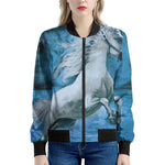 White Horse Painting Print Women's Bomber Jacket