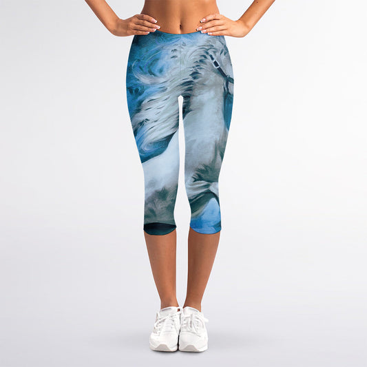 White Horse Painting Print Women's Capri Leggings