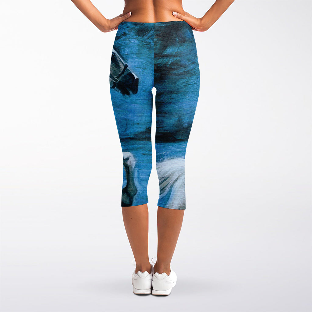 White Horse Painting Print Women's Capri Leggings
