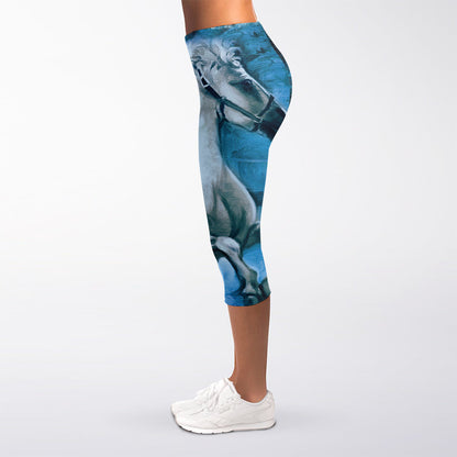 White Horse Painting Print Women's Capri Leggings