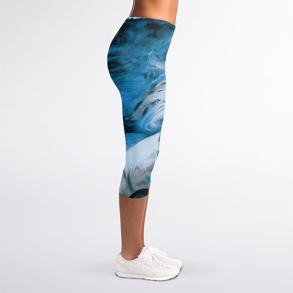 White Horse Painting Print Women's Capri Leggings