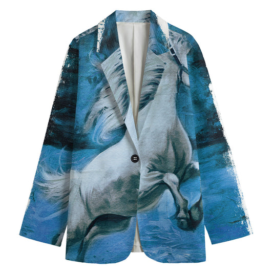 White Horse Painting Print Women's Cotton Blazer