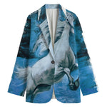 White Horse Painting Print Women's Cotton Blazer