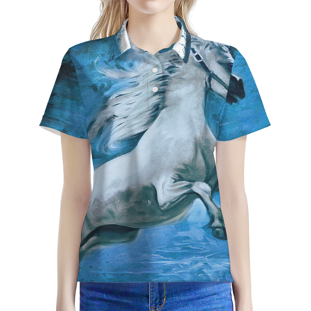 White Horse Painting Print Women's Polo Shirt