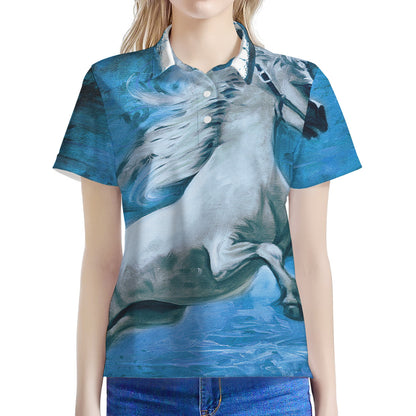 White Horse Painting Print Women's Polo Shirt