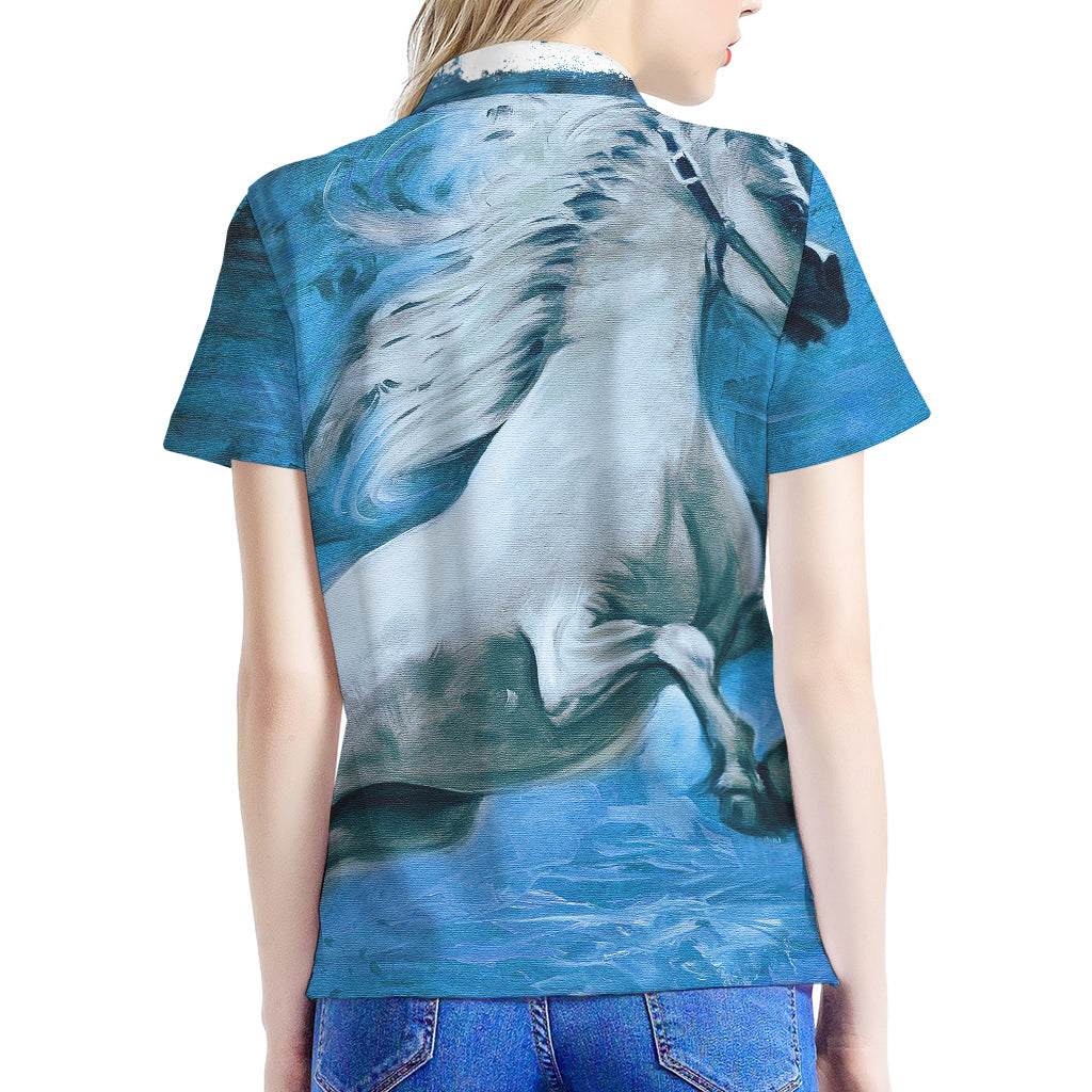White Horse Painting Print Women's Polo Shirt