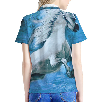 White Horse Painting Print Women's Polo Shirt
