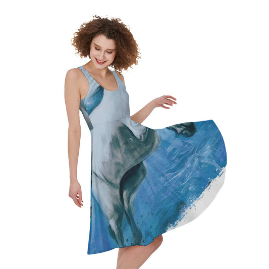 White Horse Painting Print Women's Sleeveless Dress