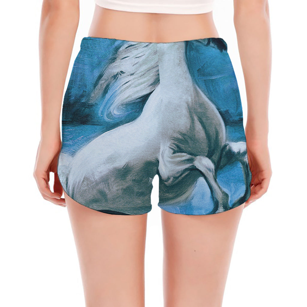 White Horse Painting Print Women's Split Running Shorts