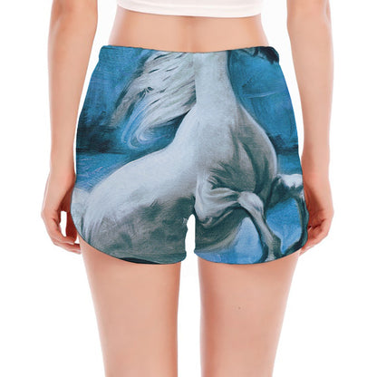 White Horse Painting Print Women's Split Running Shorts