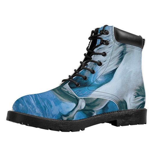 White Horse Painting Print Work Boots