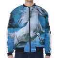 White Horse Painting Print Zip Sleeve Bomber Jacket