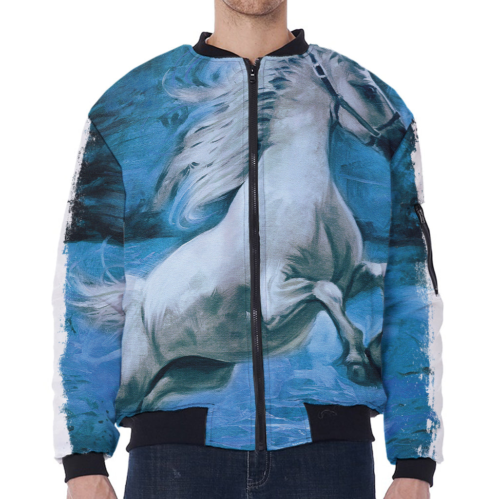 White Horse Painting Print Zip Sleeve Bomber Jacket