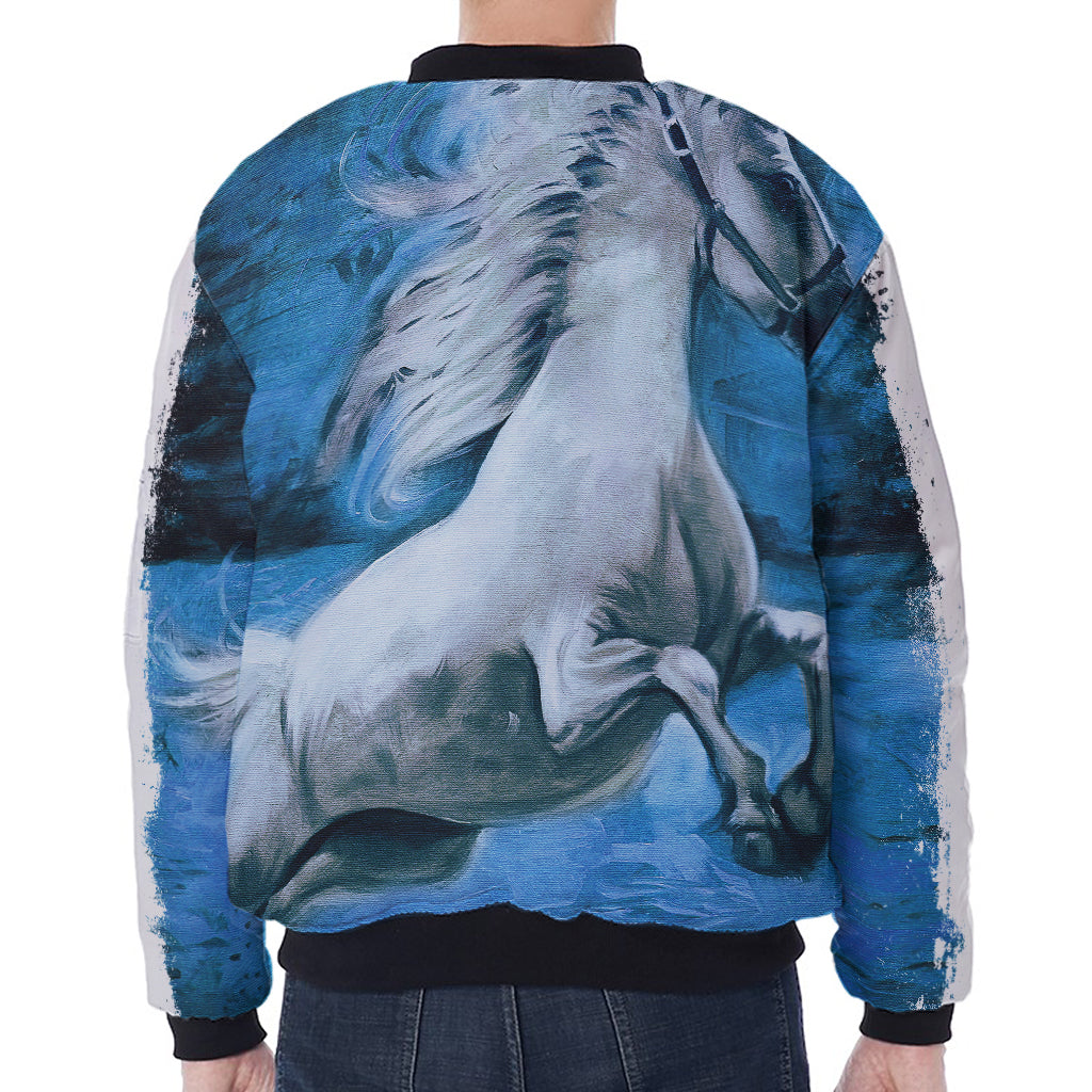 White Horse Painting Print Zip Sleeve Bomber Jacket