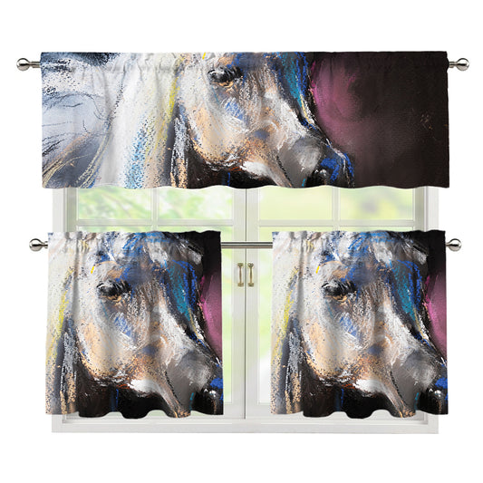 White Horse Portrait Print 3 Piece Kitchen Curtains
