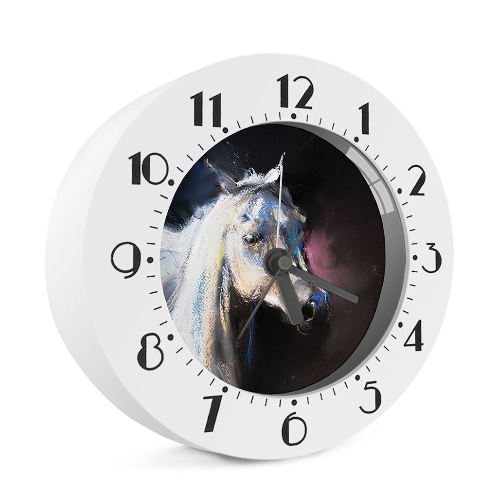 White Horse Portrait Print Alarm Clock