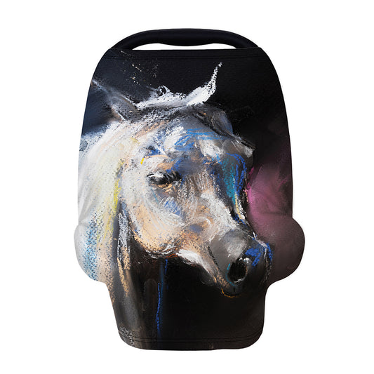 White Horse Portrait Print Baby Seat Cover