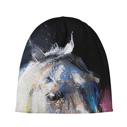 White Horse Portrait Print Beanie