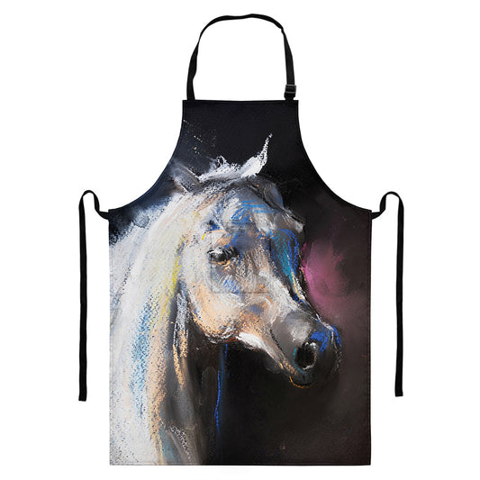 White Horse Portrait Print Bib Apron With Pocket