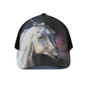 White Horse Portrait Print Black Mesh Trucker Hat