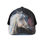 White Horse Portrait Print Black Mesh Trucker Cap