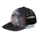 White Horse Portrait Print Black Mesh Trucker Cap