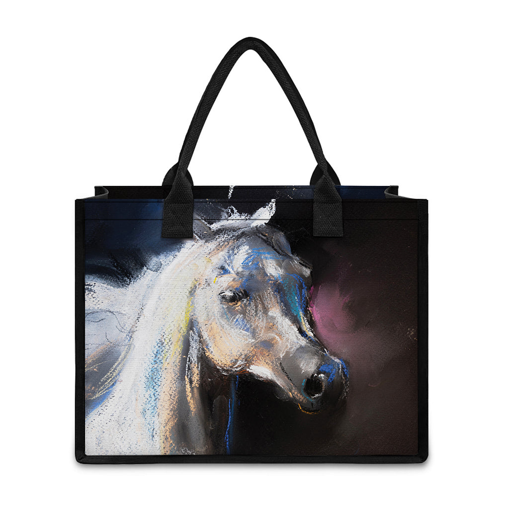 White Horse Portrait Print Canvas Tote Bag