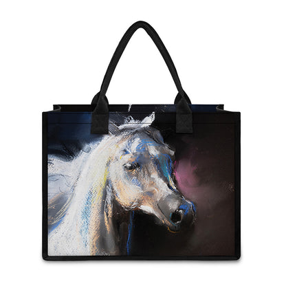 White Horse Portrait Print Canvas Tote Bag
