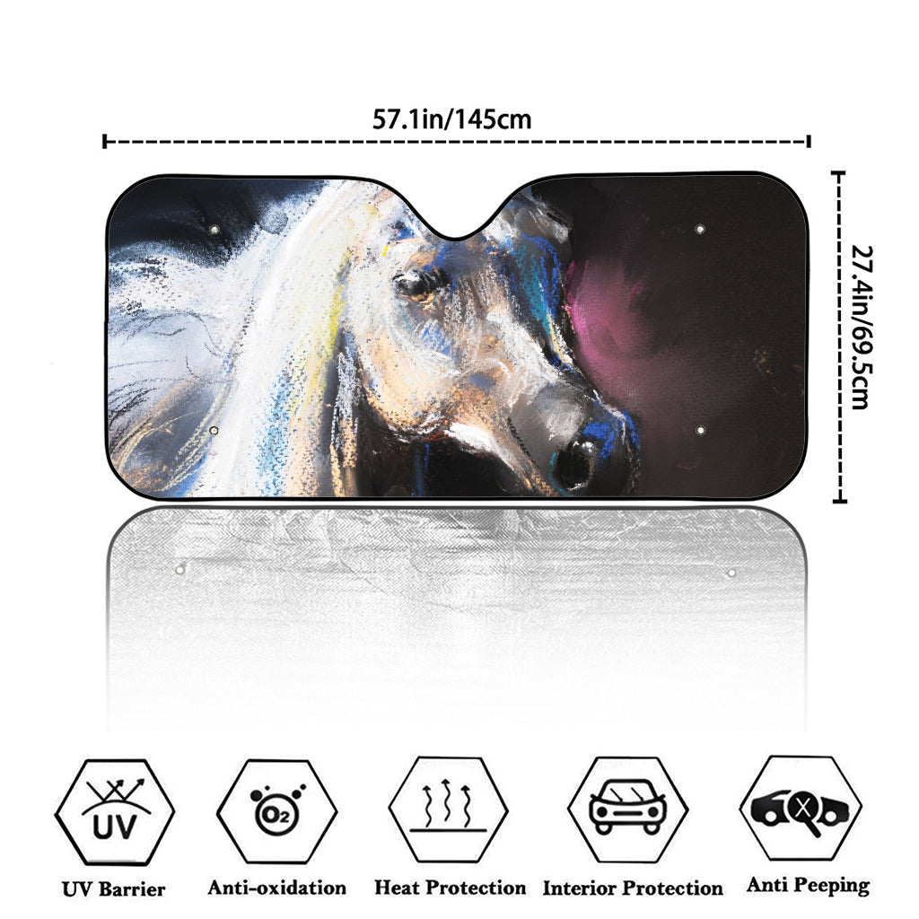 White Horse Portrait Print Car Windshield Sun Shade