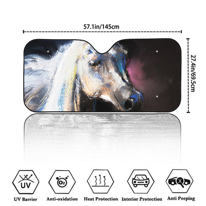 White Horse Portrait Print Car Windshield Sun Shade
