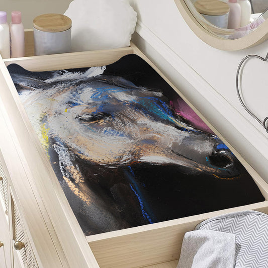 White Horse Portrait Print Changing Pad Cover