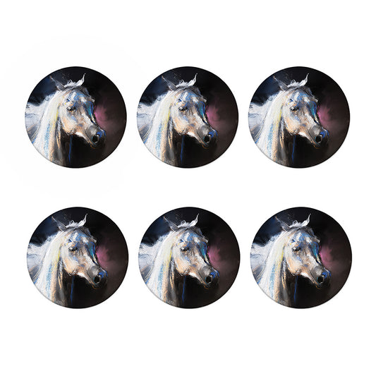 White Horse Portrait Print Coaster Set