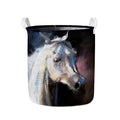 White Horse Portrait Print Collapsible Laundry Basket