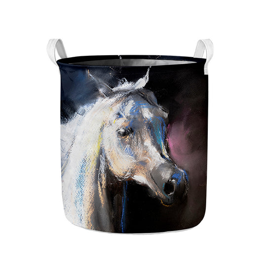 White Horse Portrait Print Collapsible Laundry Basket