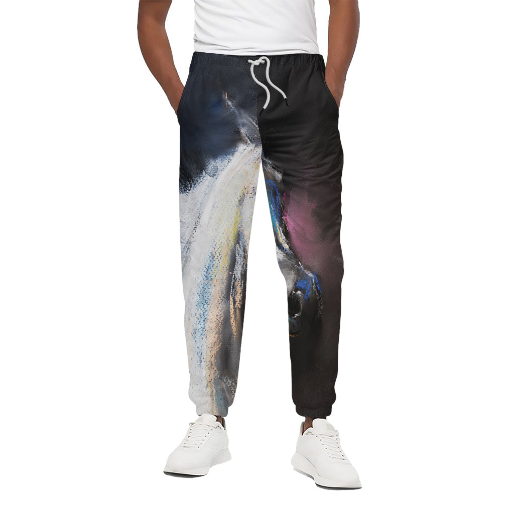 White Horse Portrait Print Cotton Pants