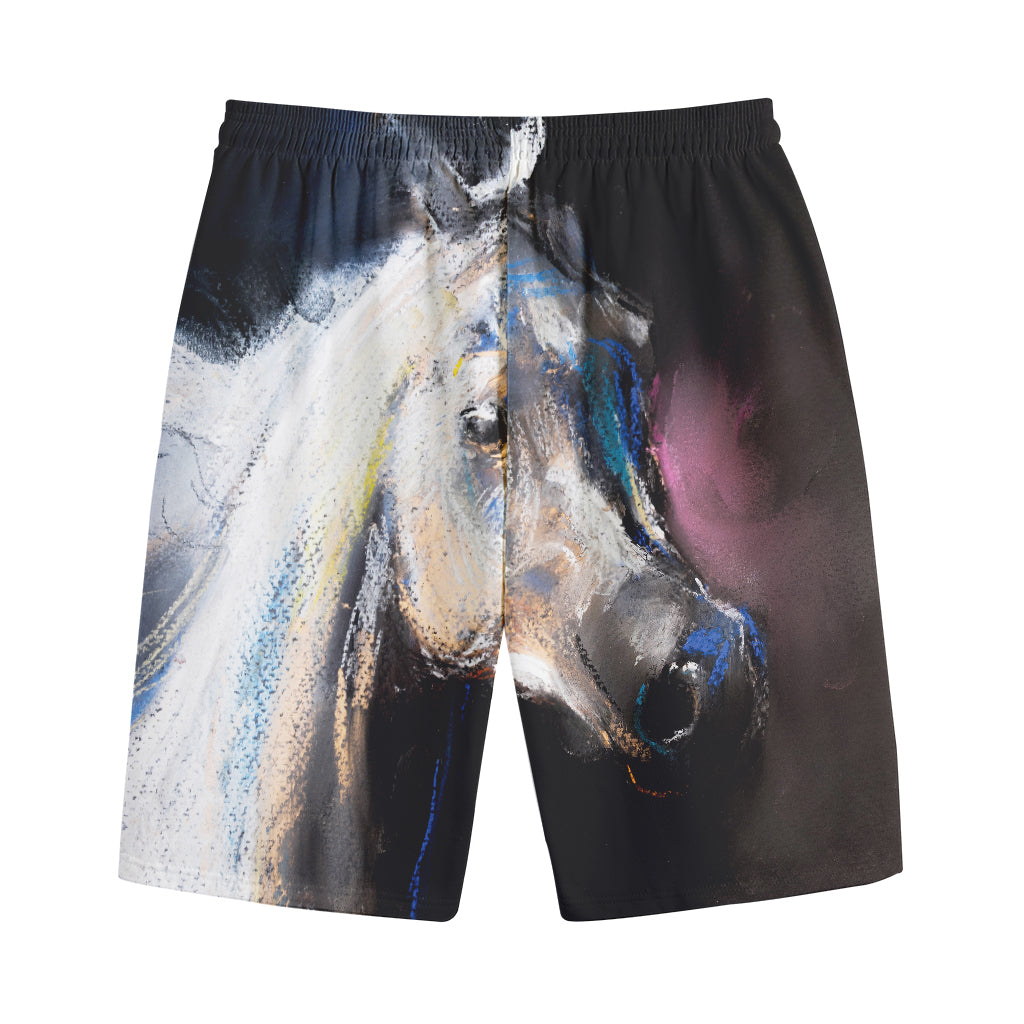 White Horse Portrait Print Cotton Shorts